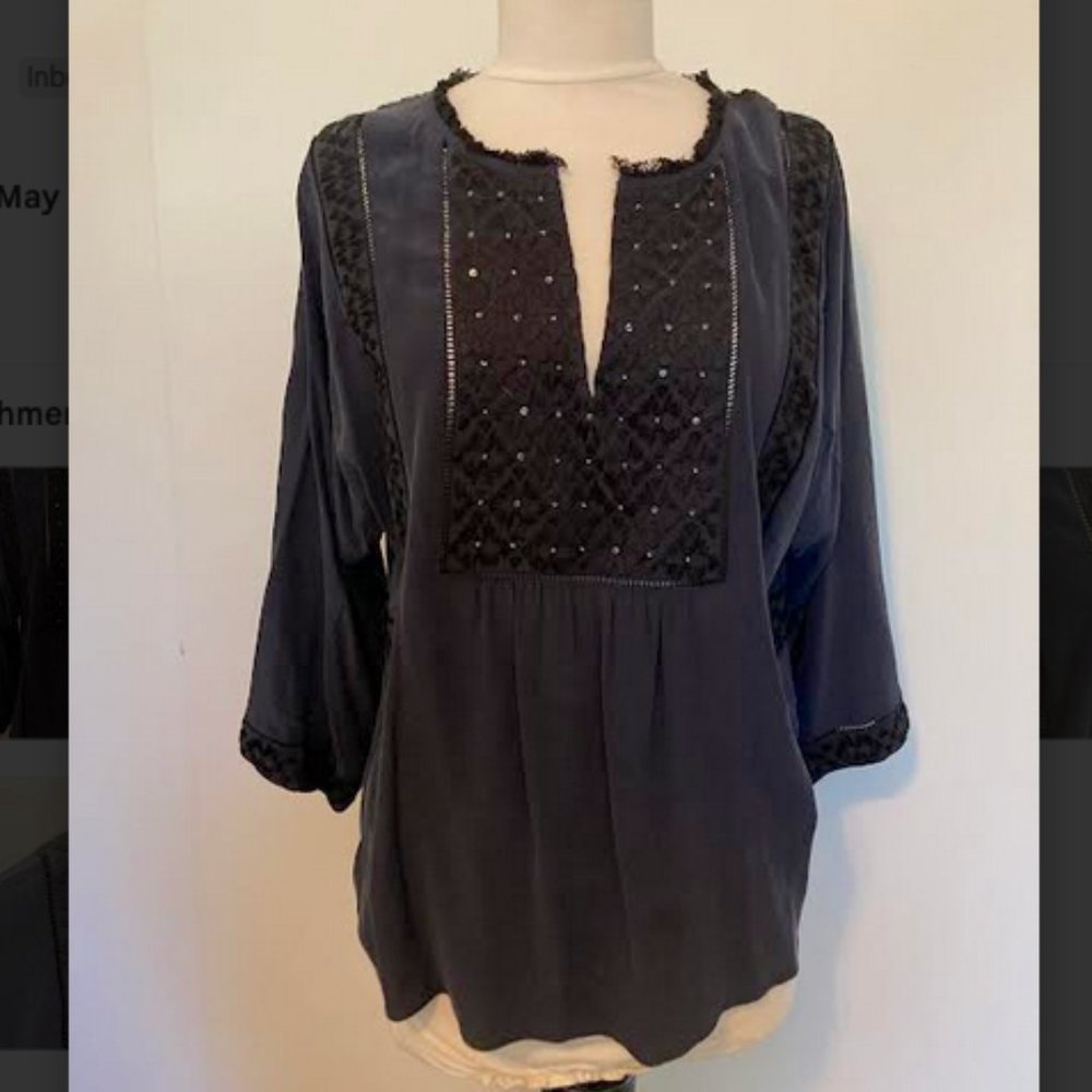 NWT Rebecca Taylor long sleeved Box Step embroidered silk top sz 12